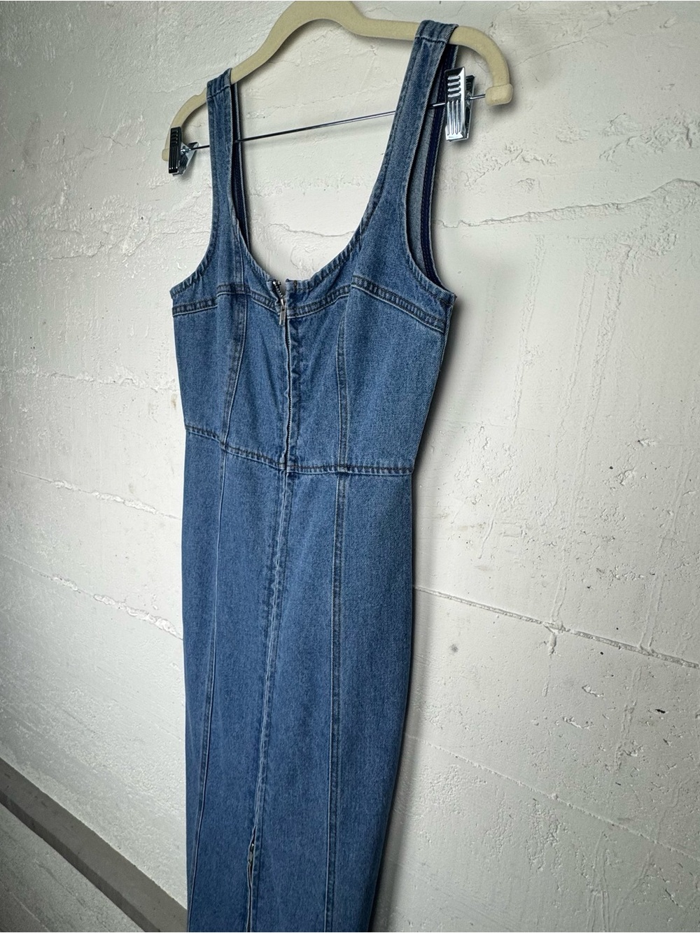 Classic Denim Midi Dress S full Front Zip Bodycon Cotton Western Jean Western - Picture 4 of 12